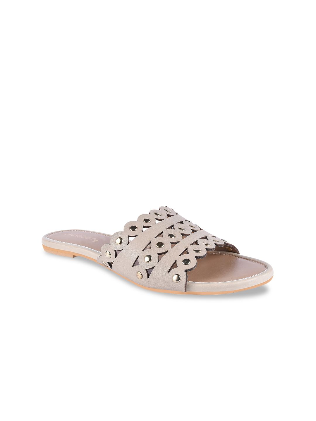 DressBerry Women Beige Laser Cut Open Toe Flats Price in India