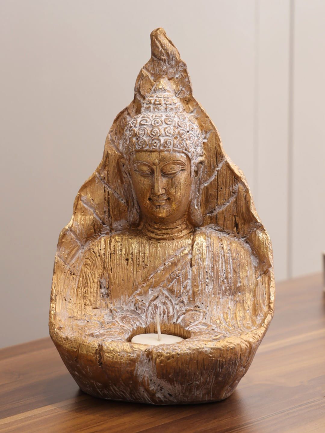 HomeTown Gold-Toned & White Zen Leaf Buddha Figurine Price in India