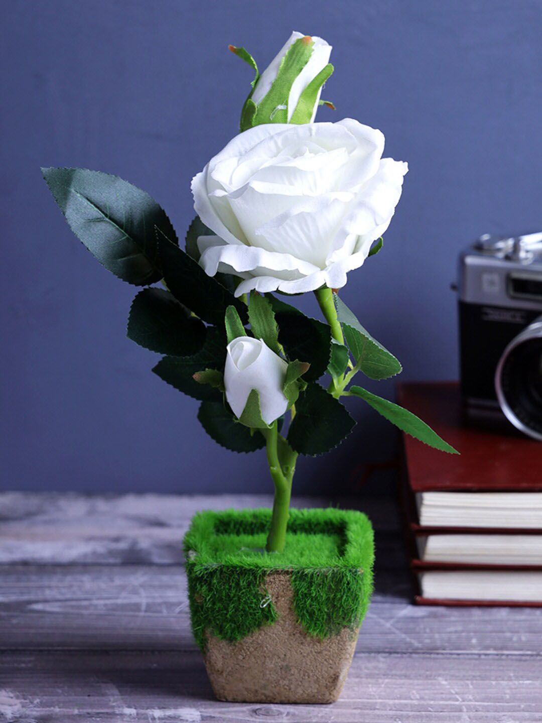 A Vintage Affair- Home Decor White & Green Julia Artificial Flower With Pot Price in India