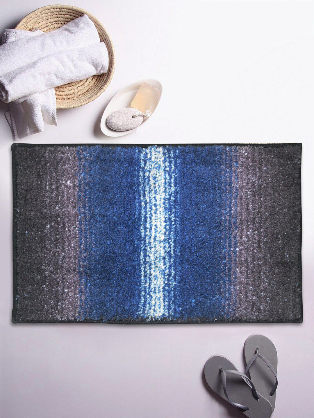 BIANCA Blue & Grey Printed 1850 GSM Microfibre Anti-Skid Bath Rugs Price in India