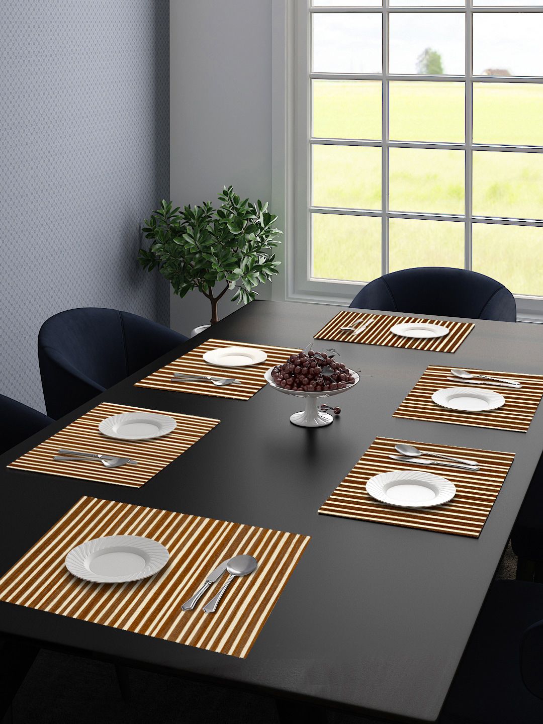 Saral Home Set Of 6 Beige & Brown Striped Table Placemats Price in India