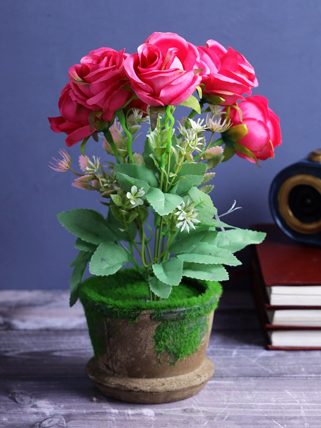 A Vintage Affair- Home Decor Pink & Green Donna Artificial Flower With Textured Pot Price in India