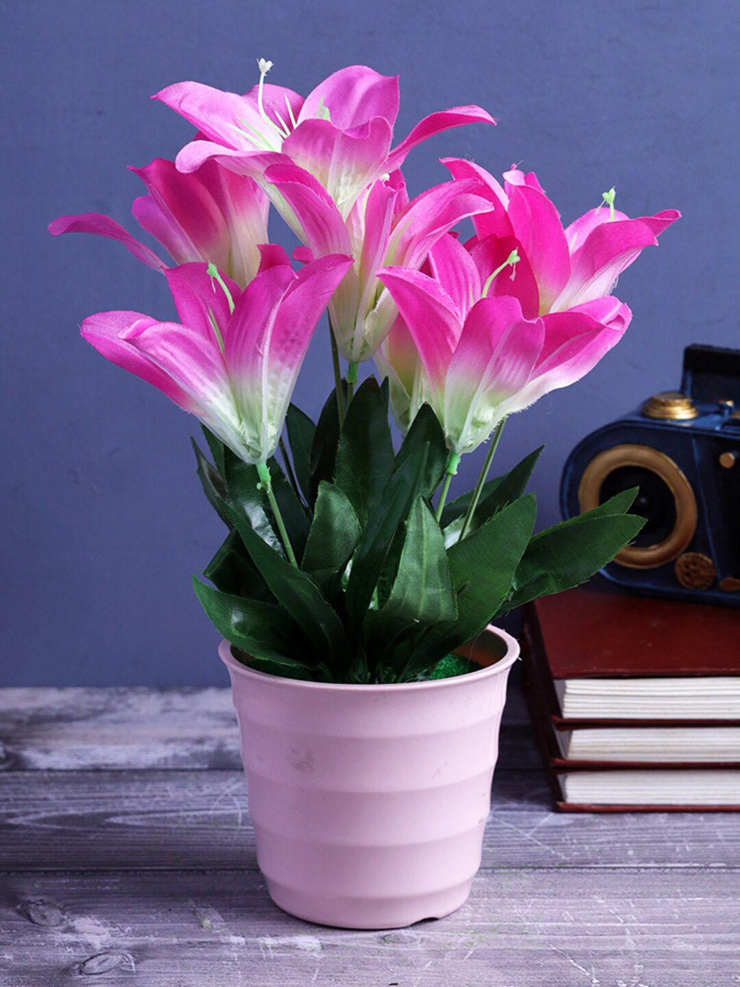 A Vintage Affair- Home Decor Magenta & Green Stella Artificial Flower With Pot Price in India