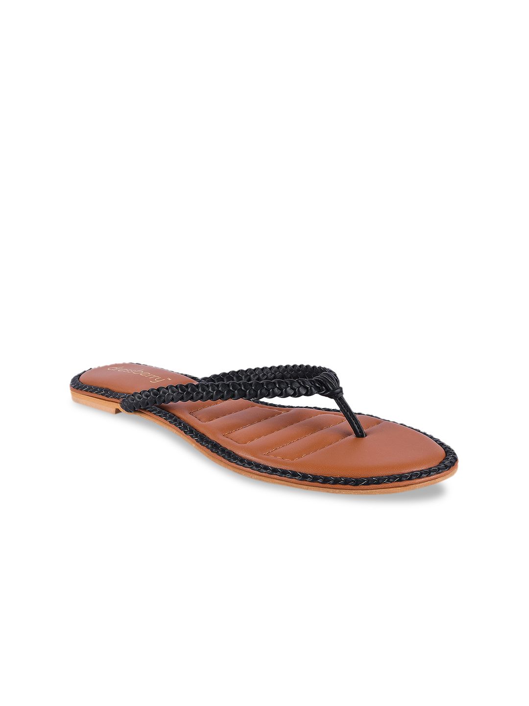 DressBerry Women Black Woven Design T-Strap Flats Price in India