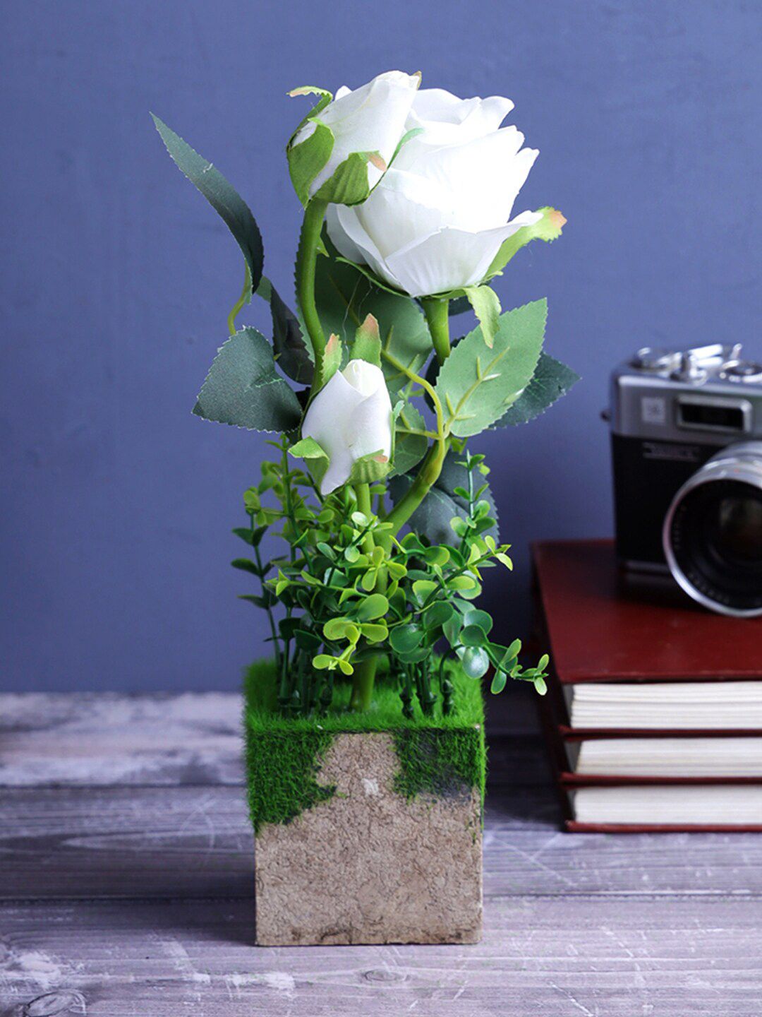 A Vintage Affair- Home Decor White & Green Artificial Bella Flower With Pot Price in India