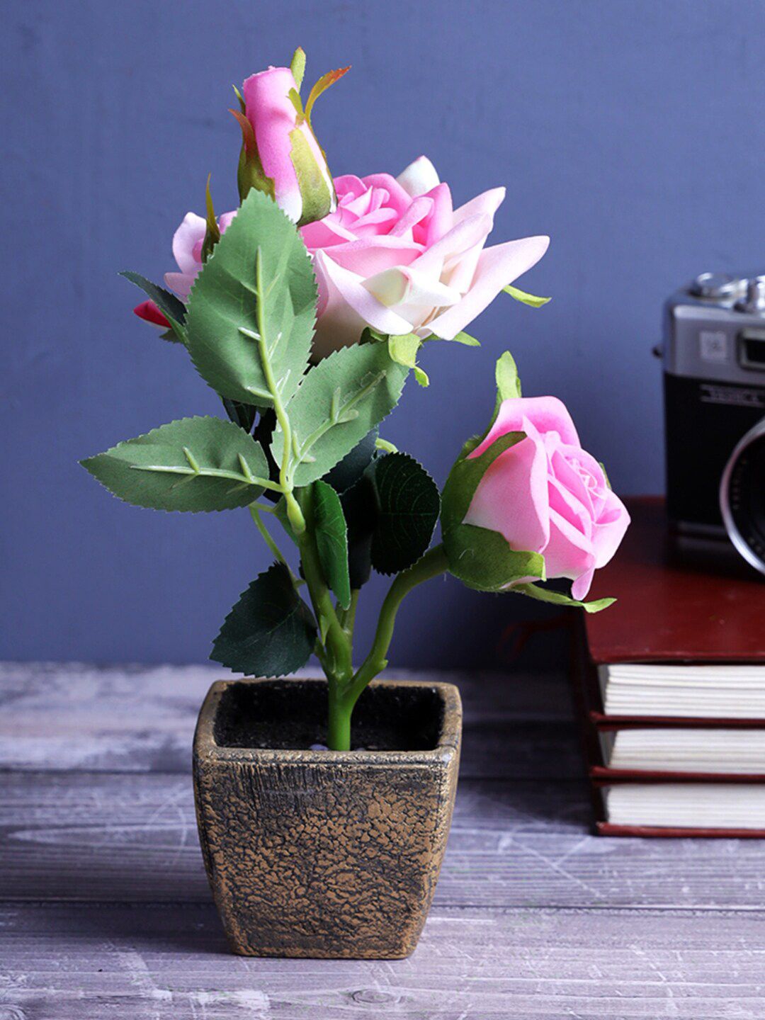 A Vintage Affair- Home Decor Pink & Green Ella Artificial Flower With Brown Pot Price in India