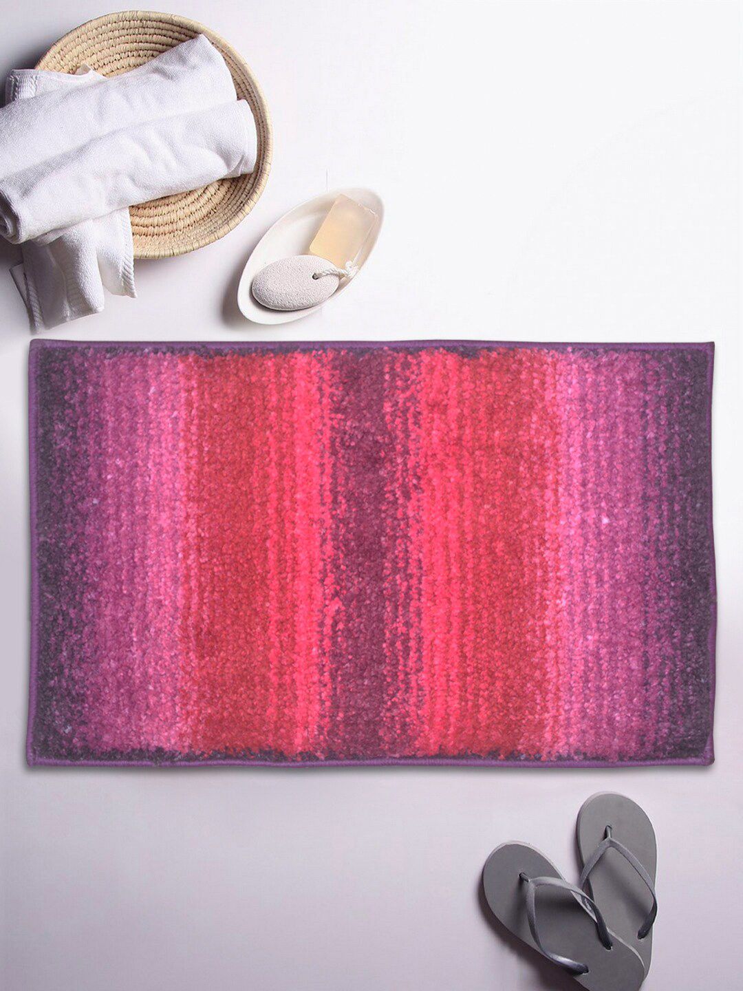 BIANCA Purple & Pink Printed Anti-Skid Rubber Back Superdry Bath Rugs Price in India