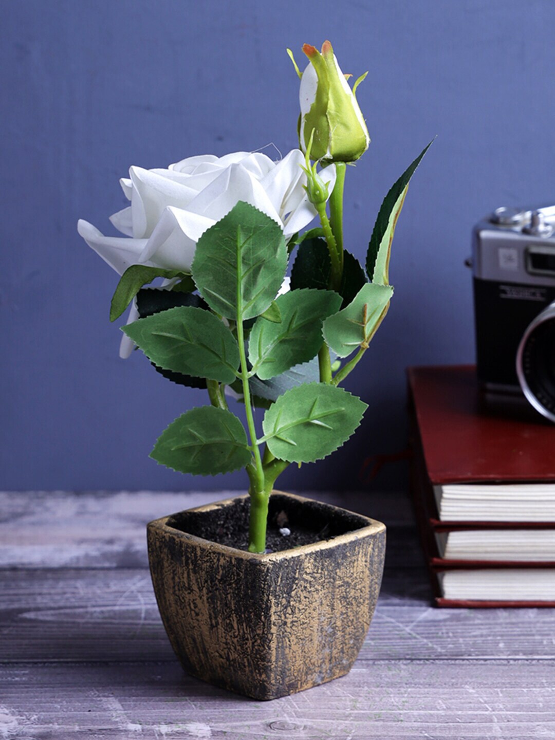 A Vintage Affair- Home Decor White & Green Artificial Flower With Pot Price in India