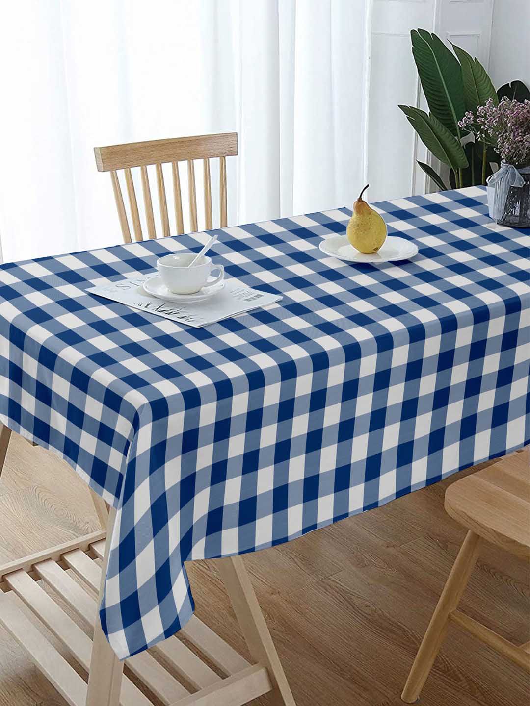 Lushomes Blue & White Buffalo Checked 4-Seater Table Cloth Price in India