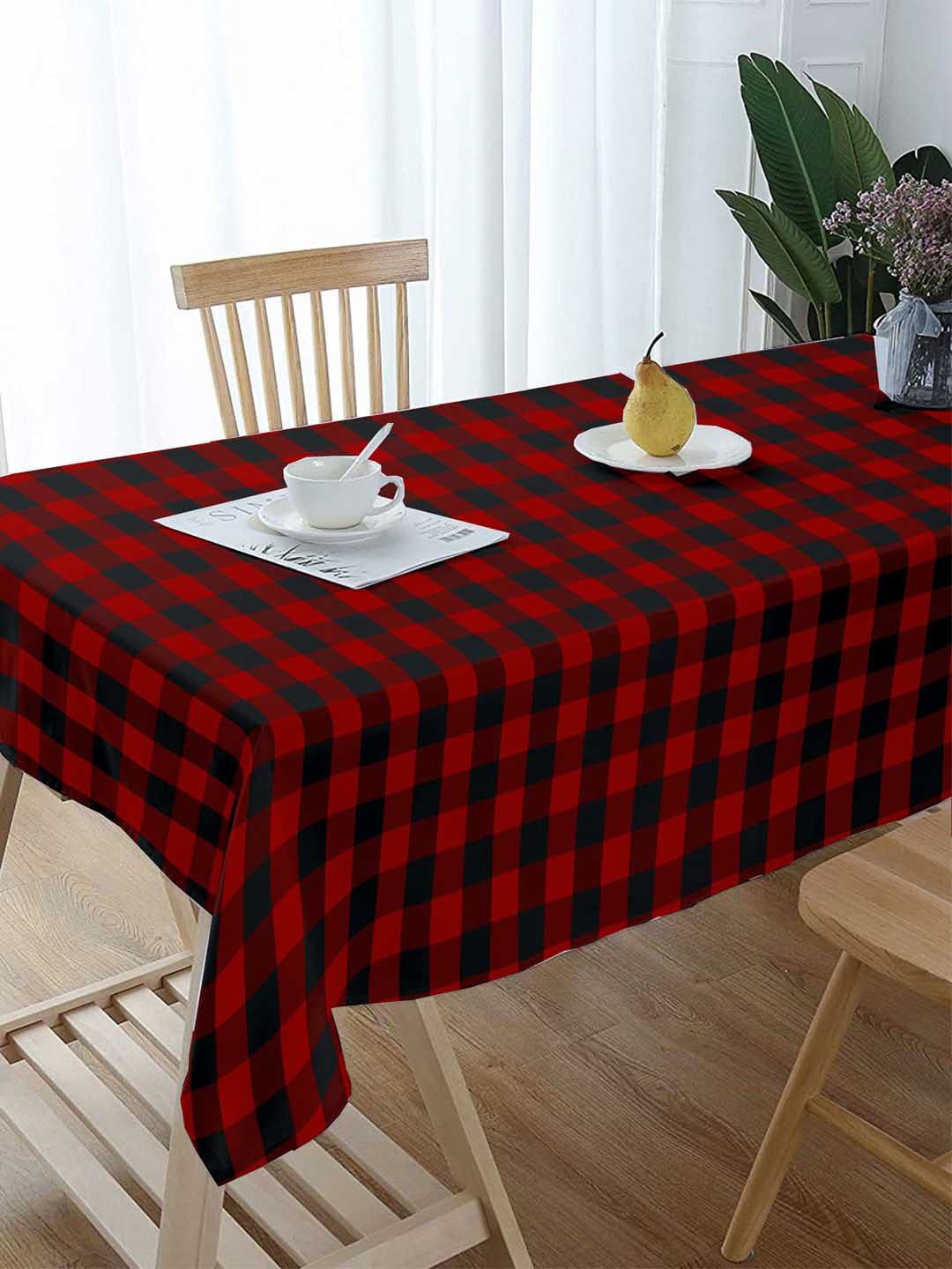Lushomes Red & Black Buffalo Checked 4-Seater Table Cloth Price in India