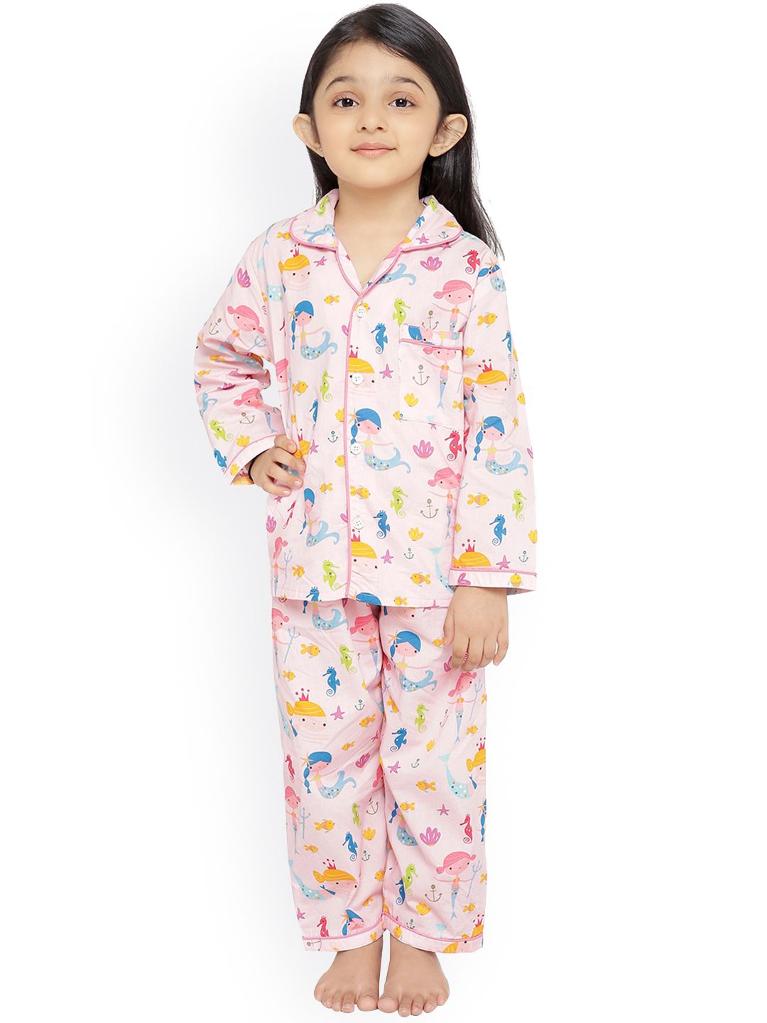 Knitting Doodles Unisex Kids Pink & Blue Printed Night suit