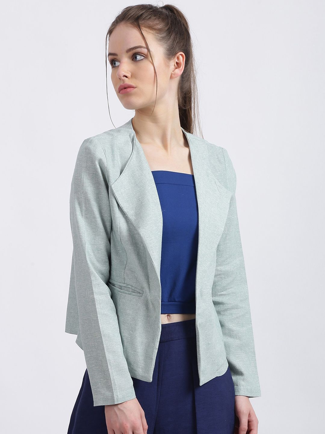 Zink London Women Green Solid Tailored Jacket Price in India