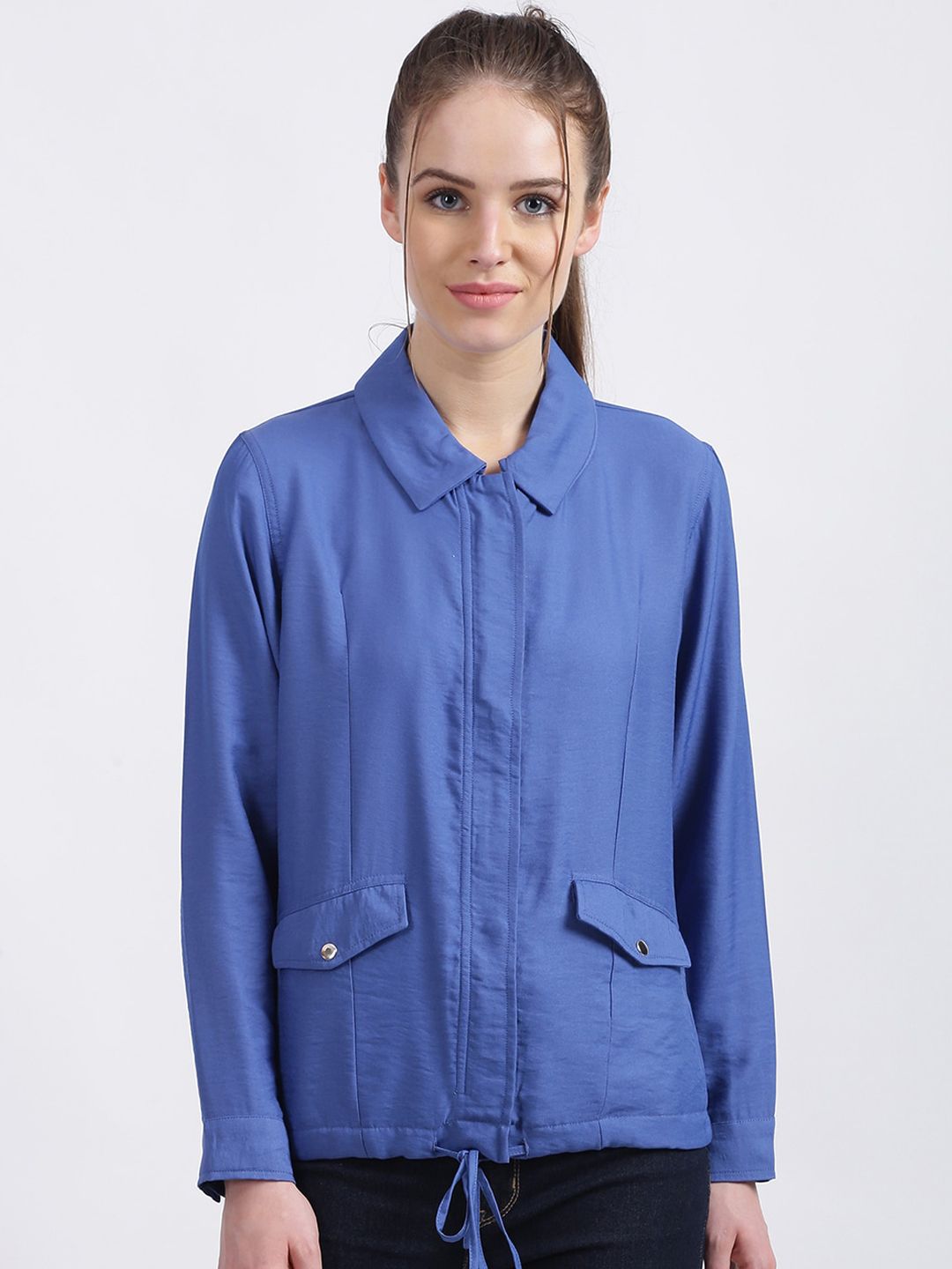 Zink London Women Blue Solid Shacket Price in India