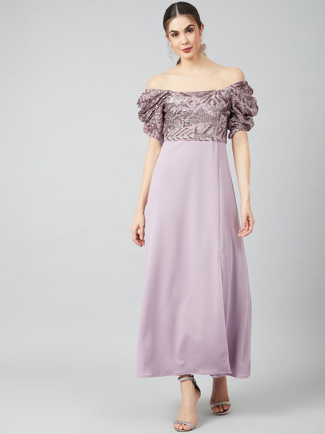 Athena Women Lavender Embellished Maxi Dress Price in India