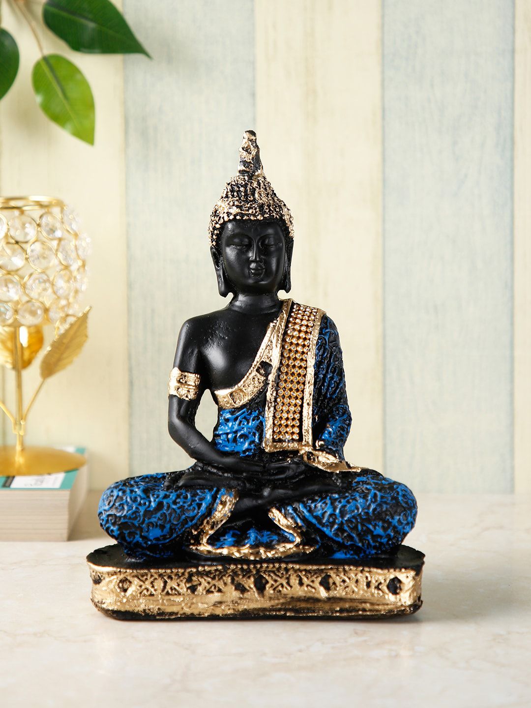 CraftVatika Blue & Gold-Toned Meditating Buddhist Idol Showpiece Price in India