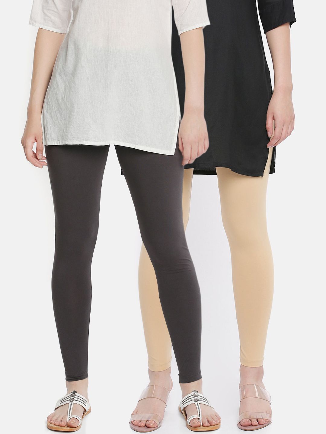 Dollar Missy Women Pack Of 2 Solid Cotton Ankle-Length Leggings Price in India