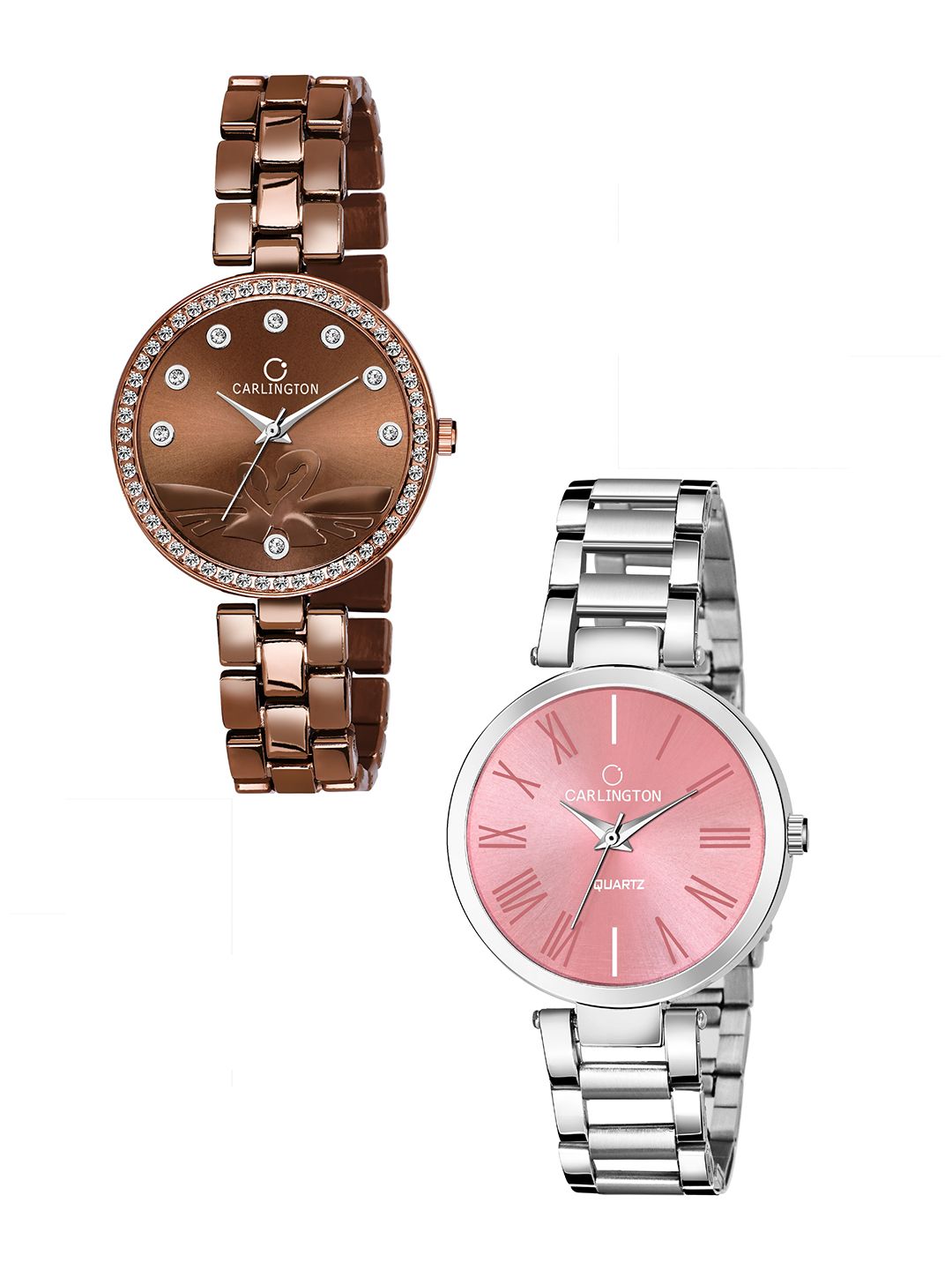 CARLINGTON Women Set of 2 Brown & Pink Analogue Watch 112 Price in India