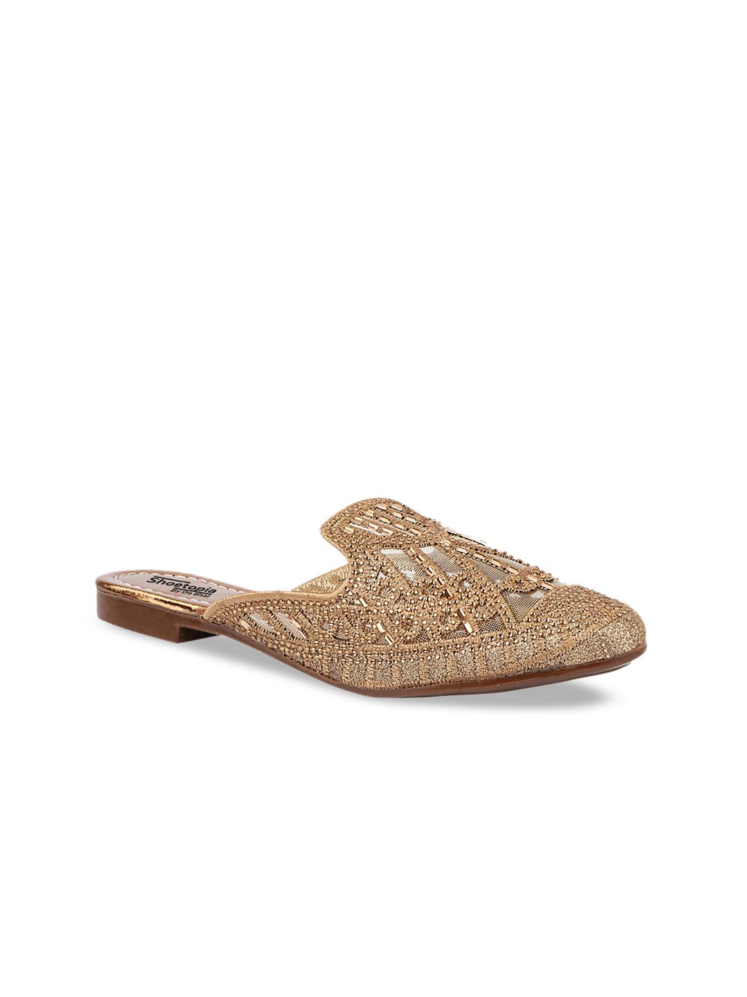 Shoetopia Women Copper-Toned Embellished Mules Price in India