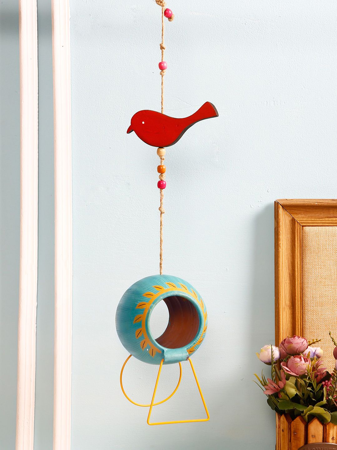 Aapno Rajasthan Blue & Red Printed Hanging Bird Feeder Windchime Price in India