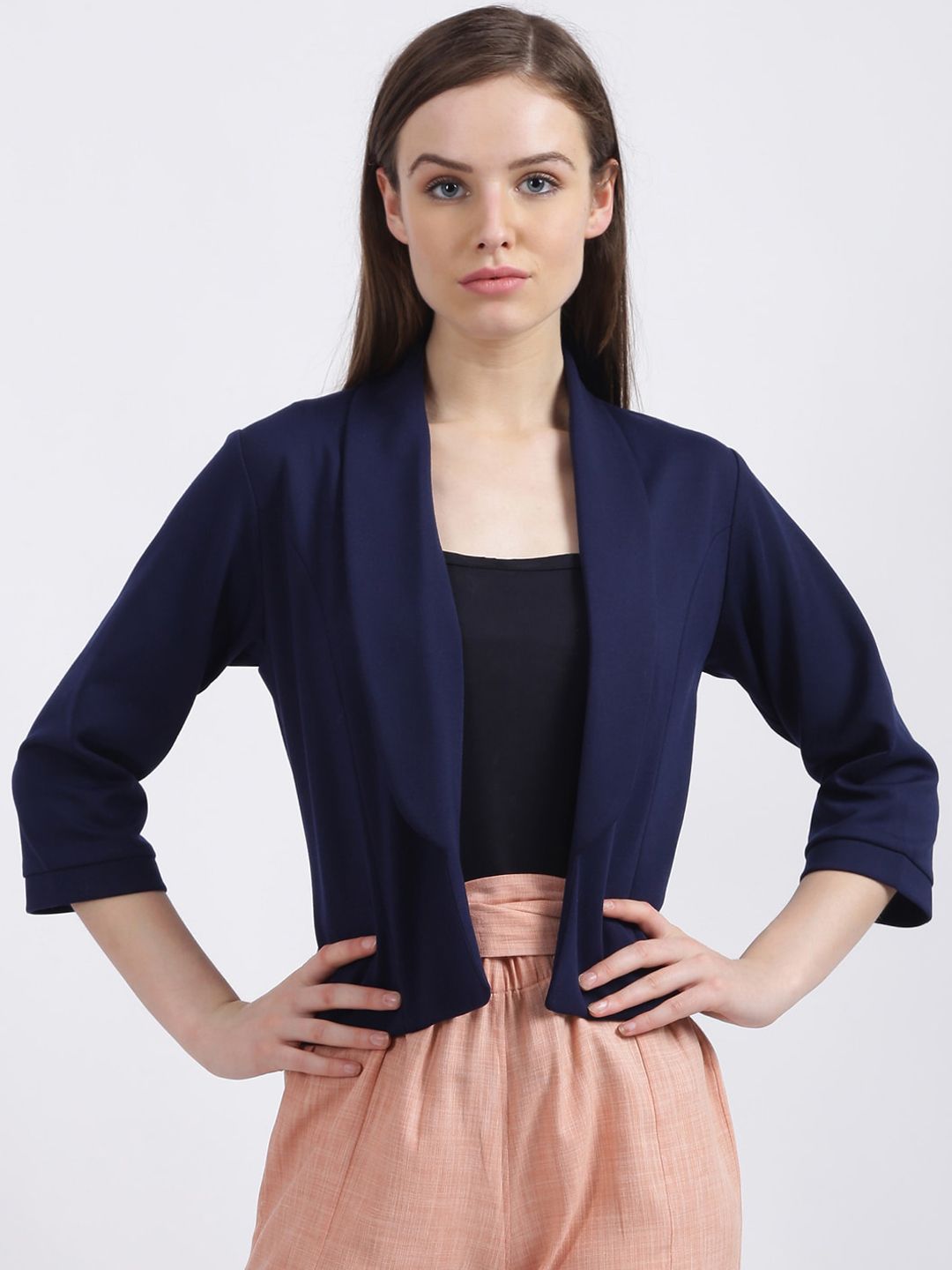 Zink London Women Blue Solid Open Front Jacket Price in India