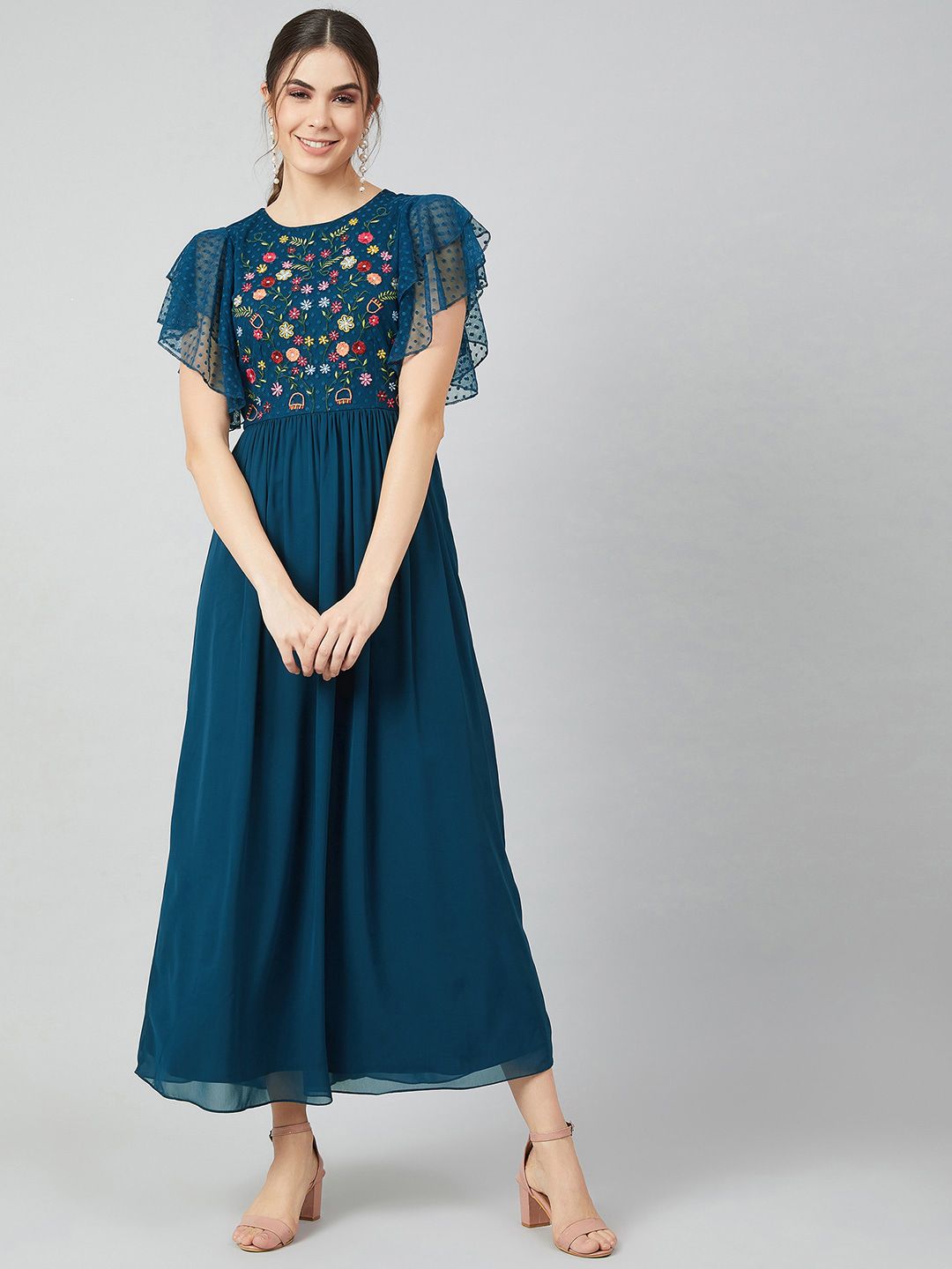 Athena Blue Embroidered Maxi Dress Price in India