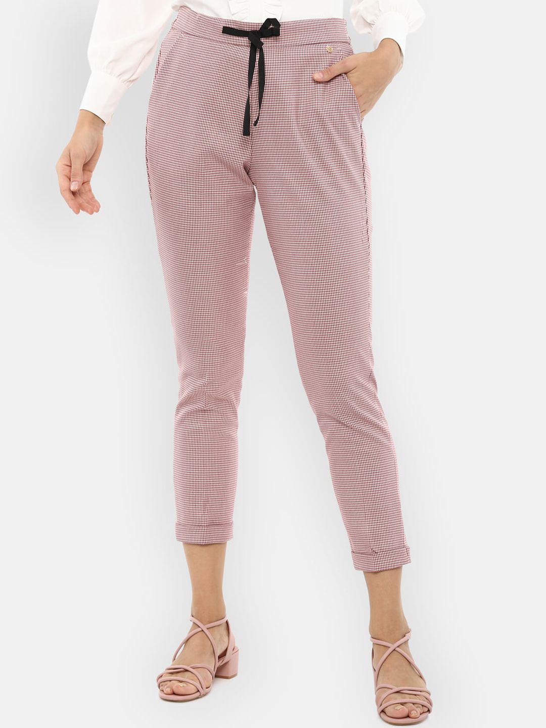 Van Heusen Woman Pink Regular Fit Self Design Cigarette Trousers
