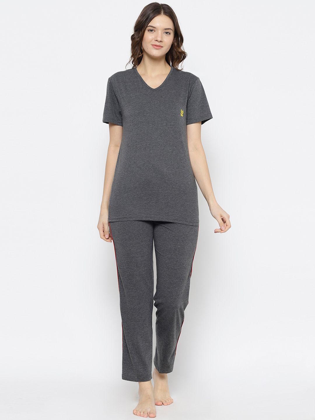VIMAL JONNEY Women Grey Solid Cotton Night Suit ANT_V_D1_02 Price in India