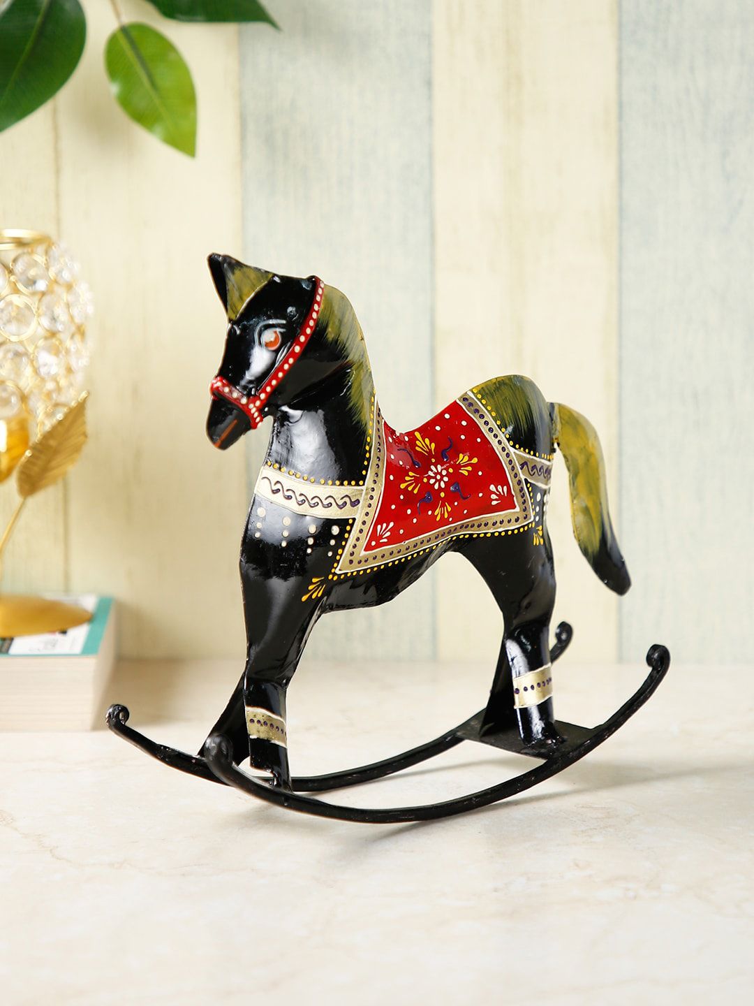 CraftVatika Black & Red Hand-Crafted Swing Horse Showpiece Price in India