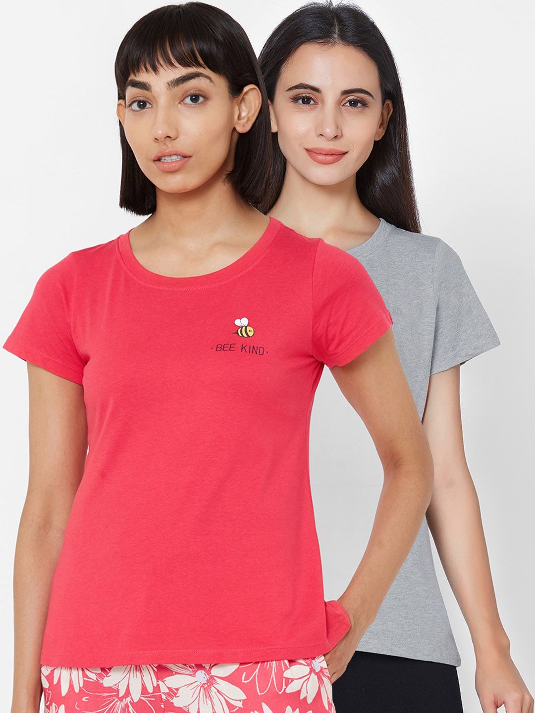 Soie Women Pack Of 2 Solid Lounge T-Shirts Price in India