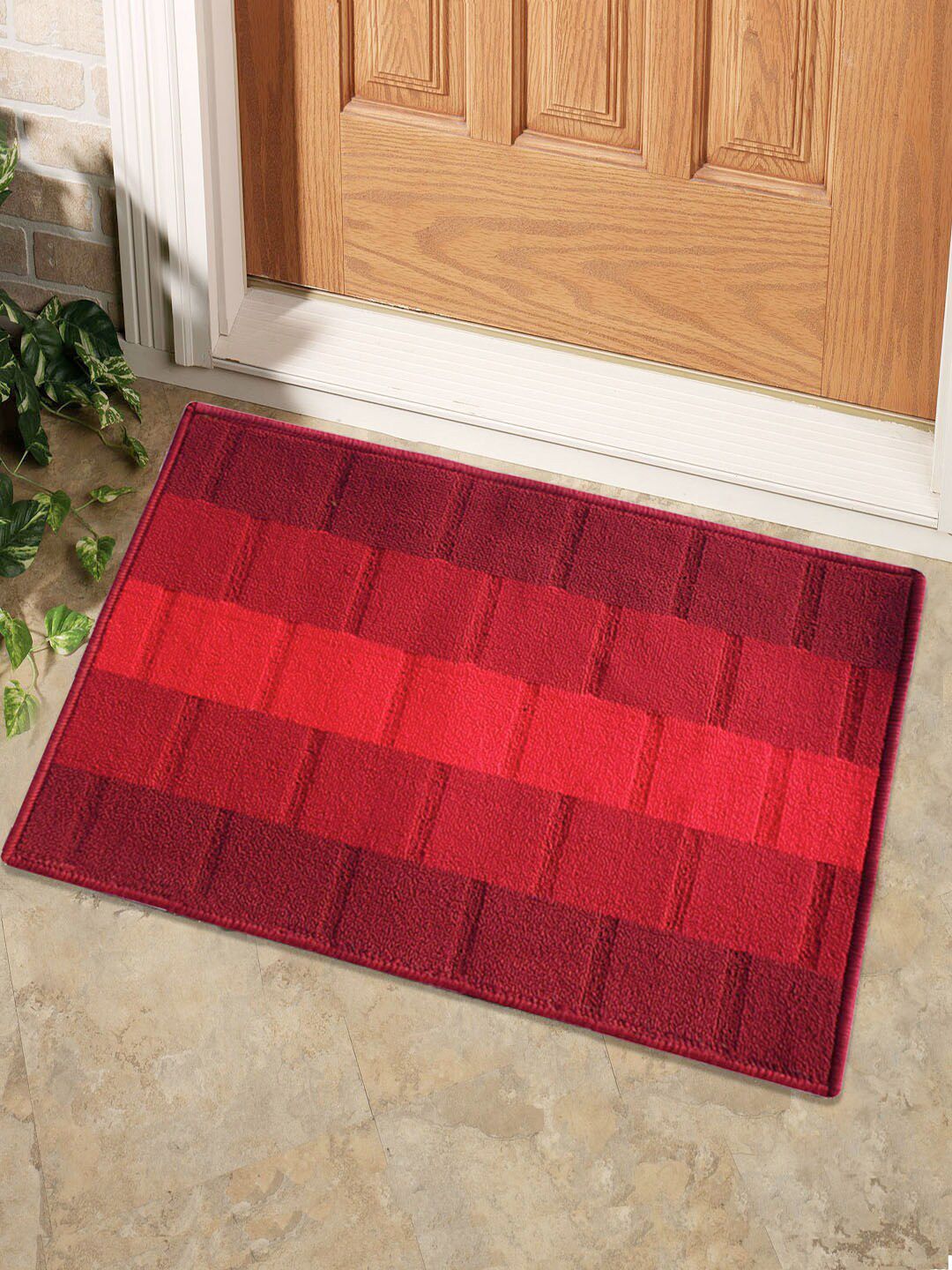 Status Red & Maroon Striped Anti-Skid Doormat Price in India