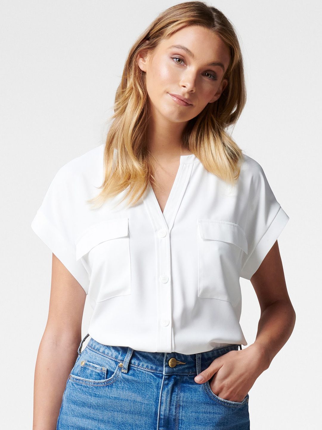 Forever New Women White Tailored Fit Solid Casual Shirt