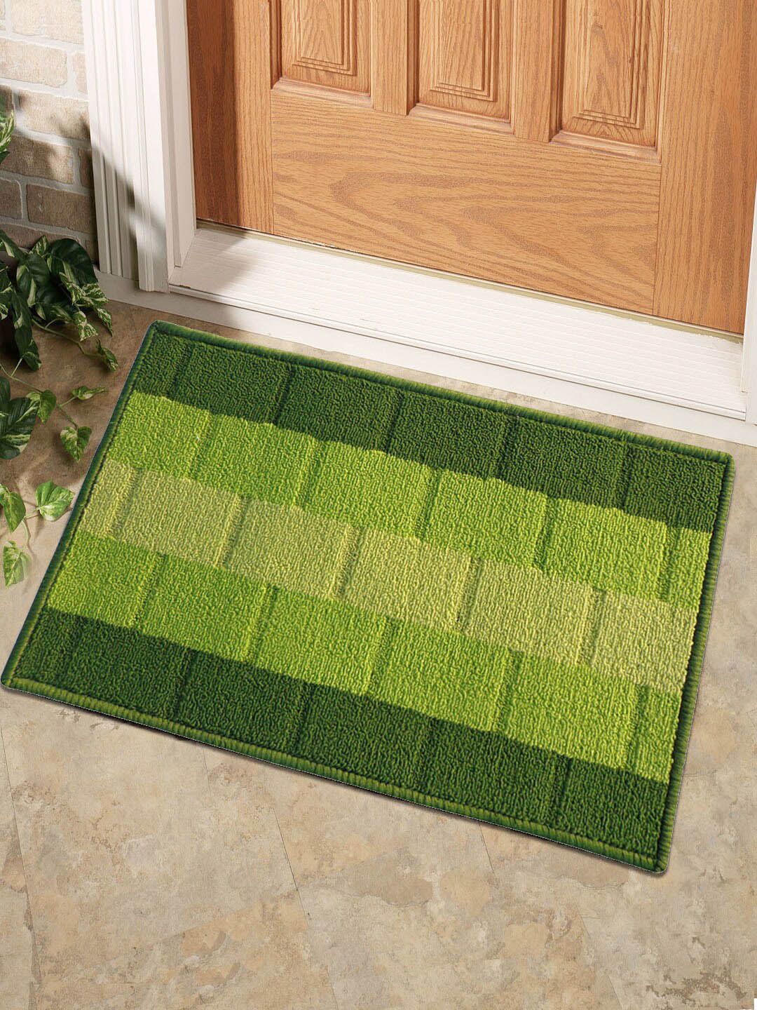 Status Green Striped Anti-Skid Rectangular Doormat Price in India