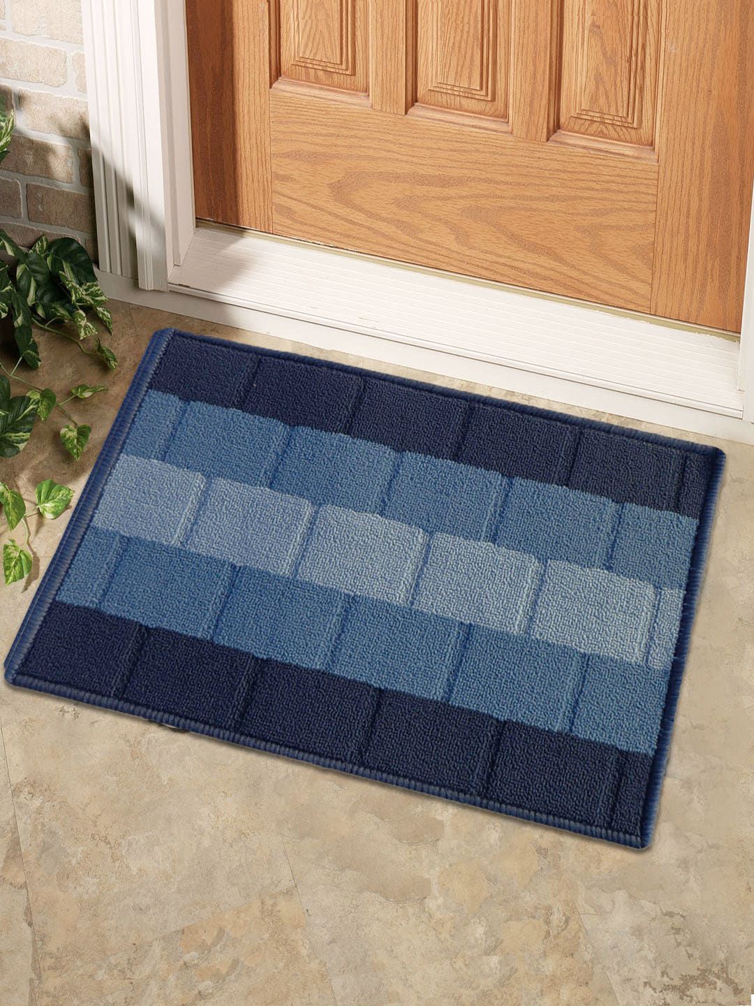 Status Blue & White Solid Anti-Skid Doormat Price in India