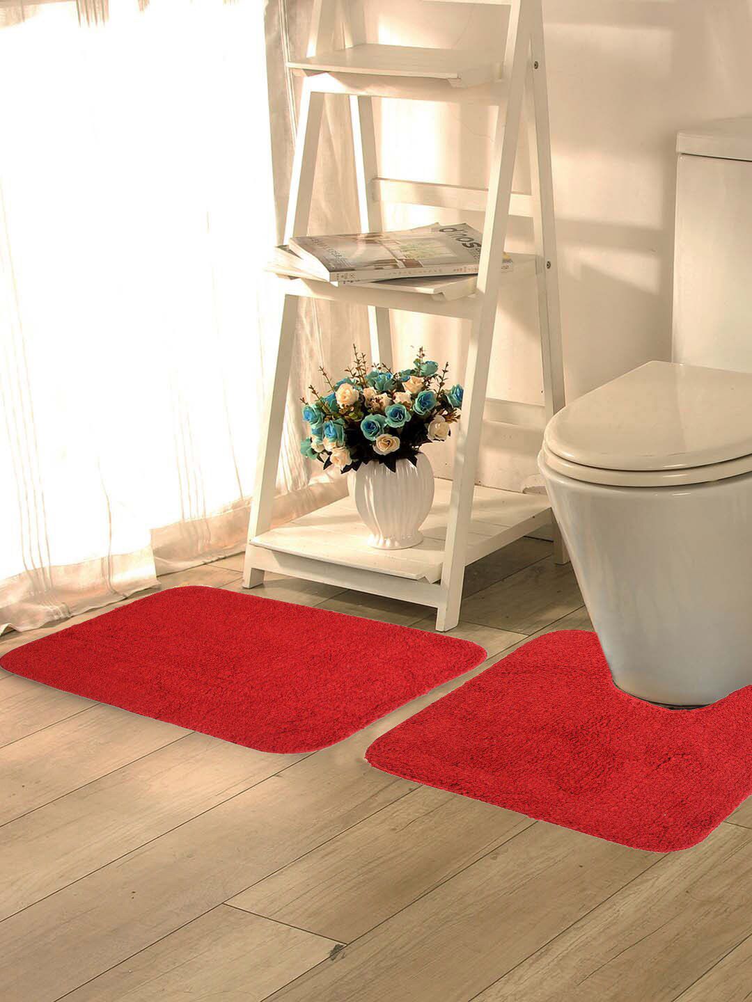 Lushomes Set Of 2 Red Solid Anti-Slip Bath Rug & Contour Price in India