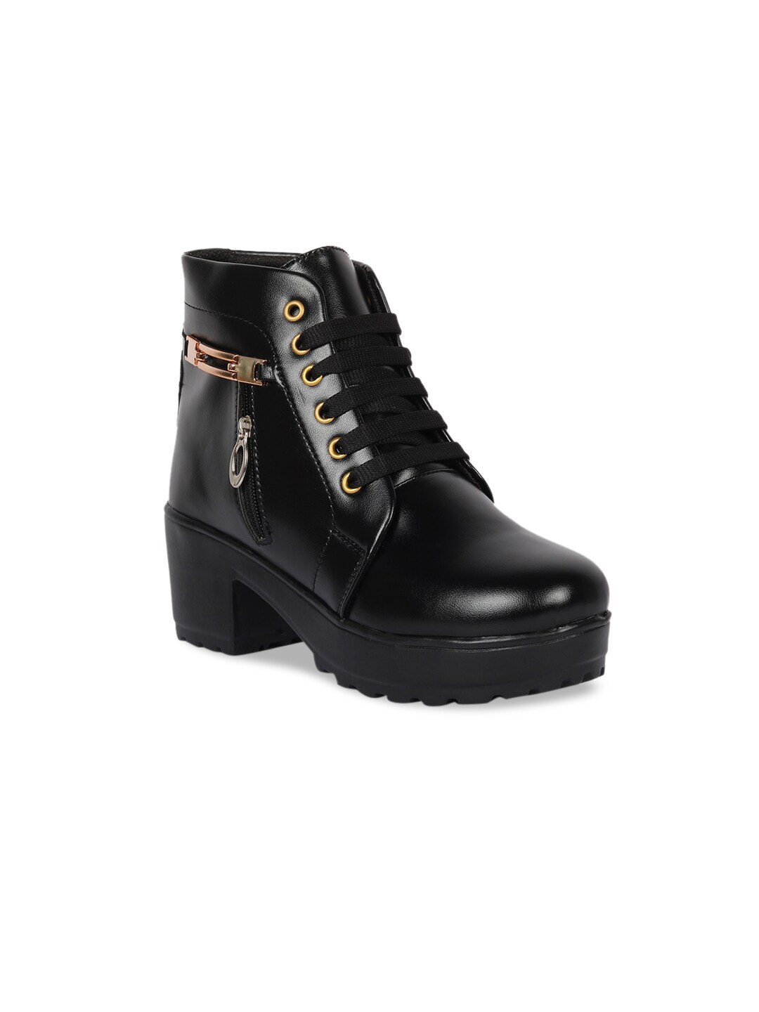 Bella Toes Women Black Solid Platform Heeled Boots Price in India