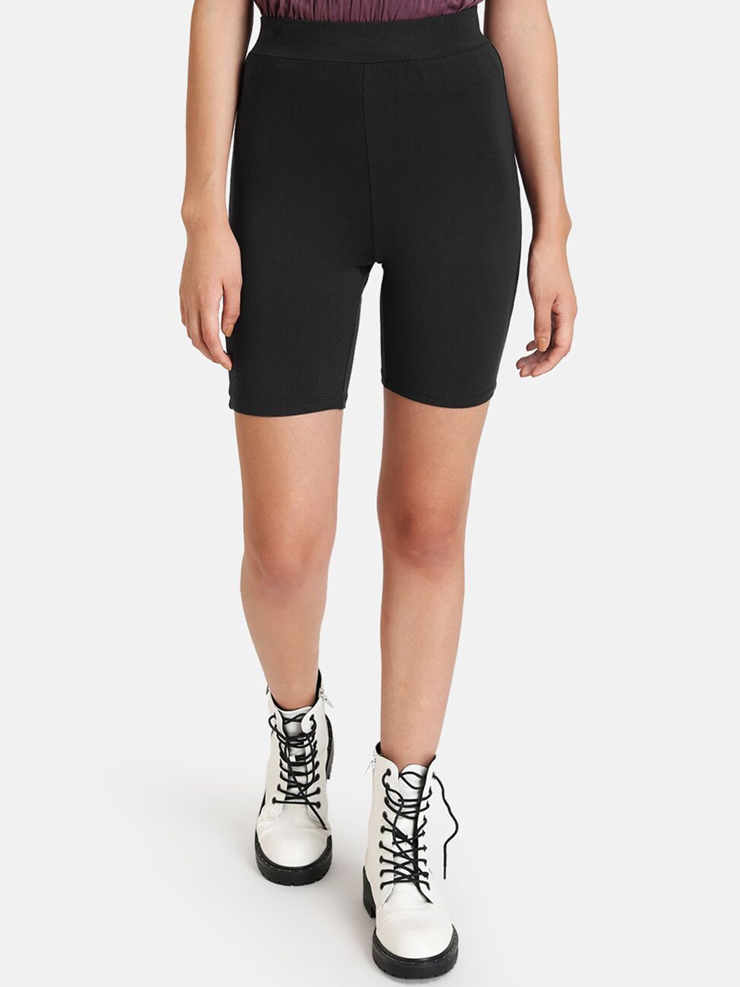 Kazo Women Black Solid Regular Fit Biker Shorts Price in India