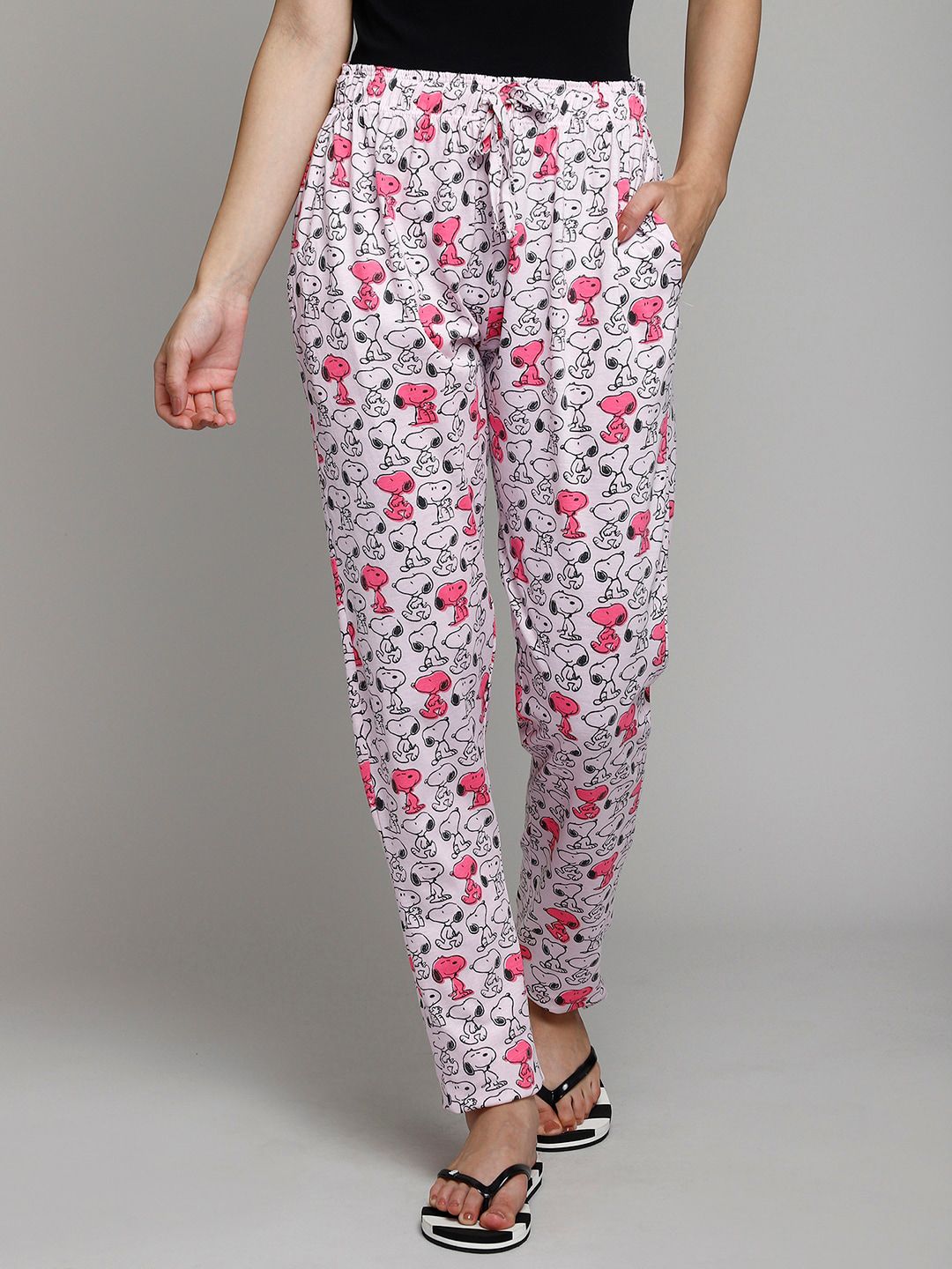 Free Authority Women Pink Snoopy Printed Cotton Lounge Pants Price in India