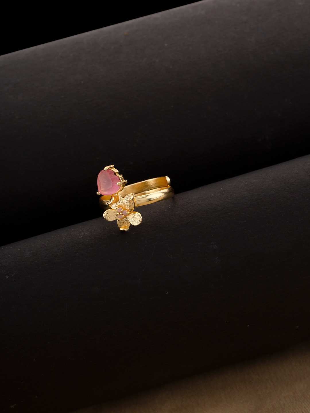 Studio Voylla Gold-Plated Pink Stone-Studded Adjustable Finger Ring Price in India