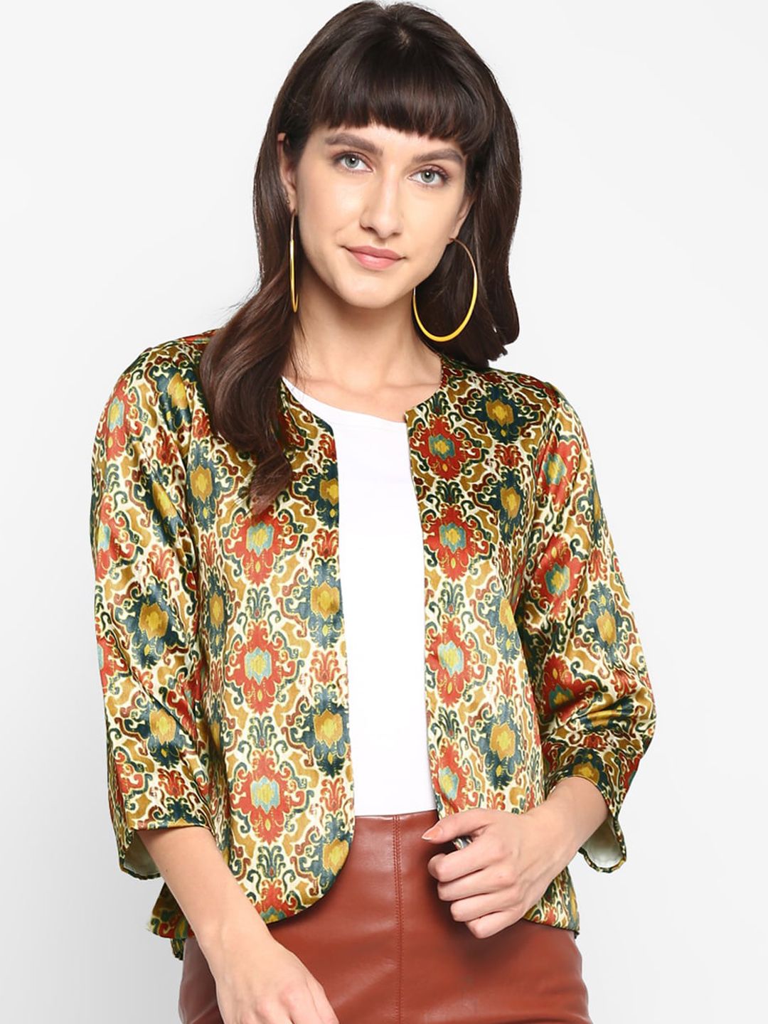 Hangup Women Multicoloured Printed Lightweight Open Front Jacket Price in India