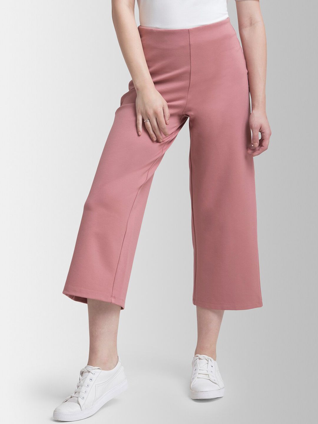 FableStreet Women Pink Loose Fit Solid Culottes Price in India