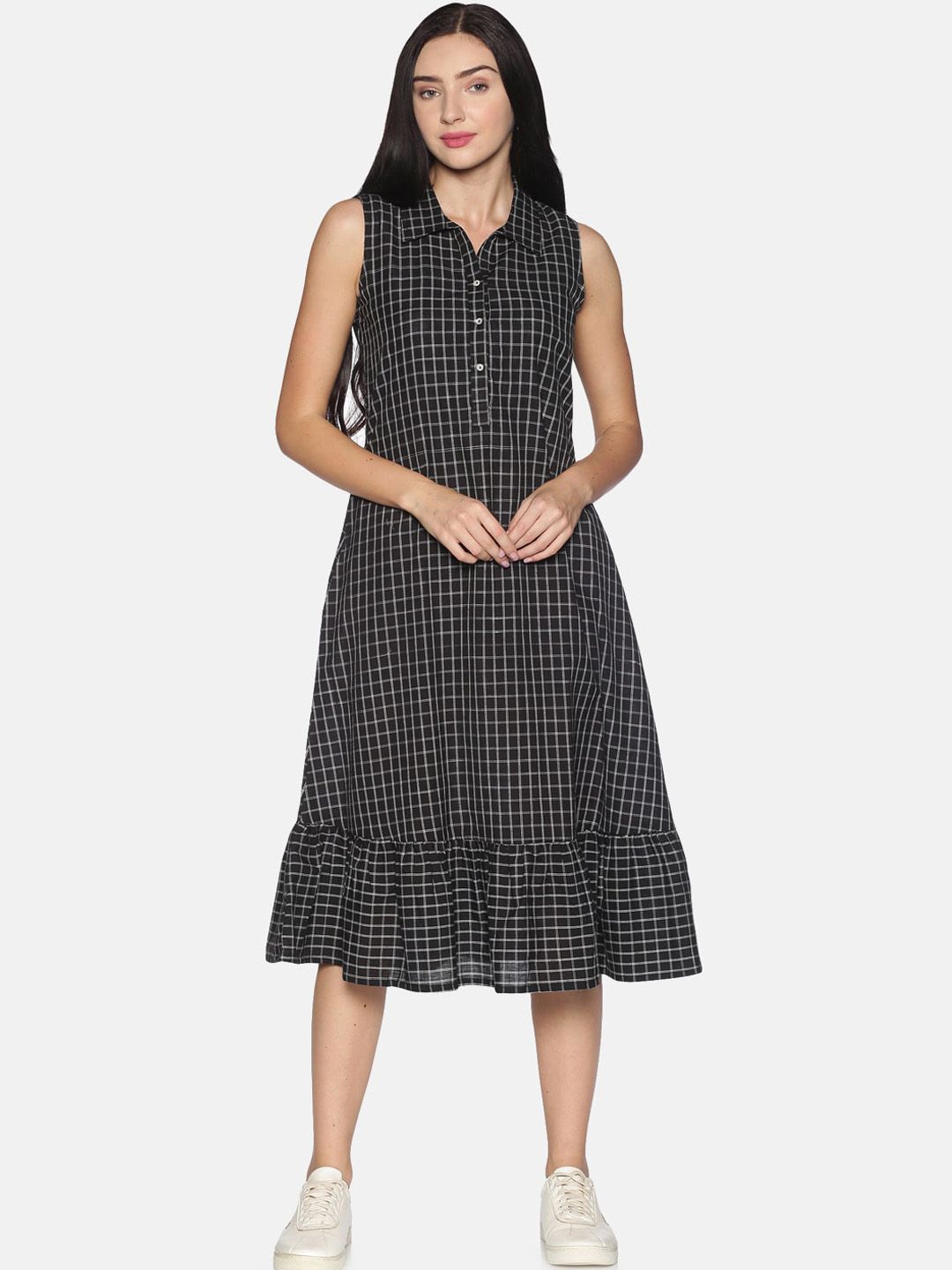 Saffron Threads Women Black Checked A-Line Dress Price in India