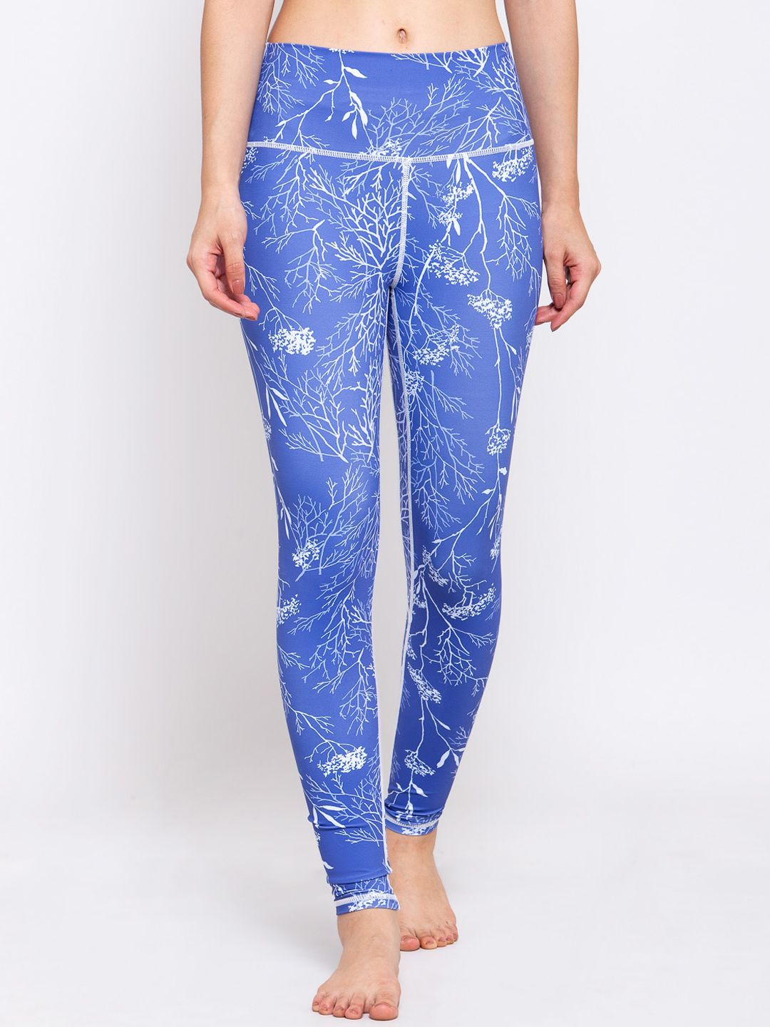 iki chic Women Blue & White Printed Seamless Lounge Pants Price in India