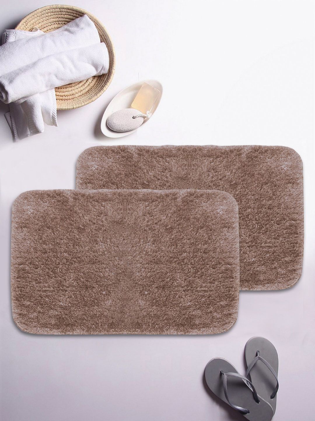 BIANCA Set Of 2 Brown 1850 GSM Anti-Skid Ultra-Soft Fluffy Bath Rugs Price in India