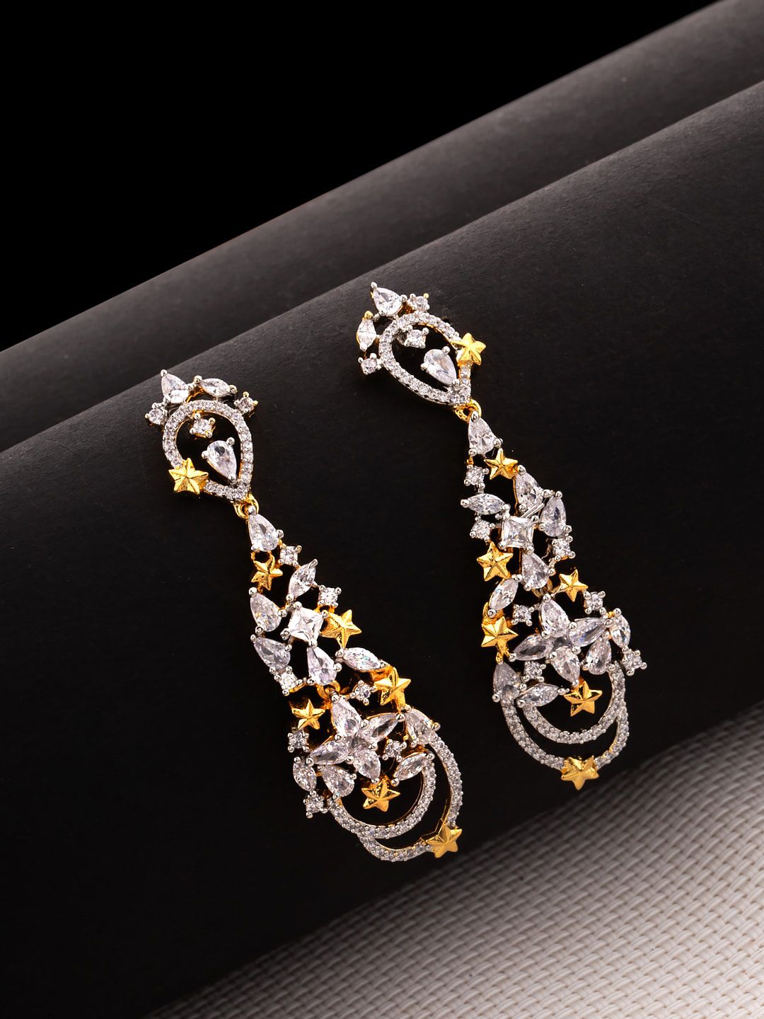Studio Voylla Gold-Plated CZ-Studded Contemporary Drop Earrings Price in India