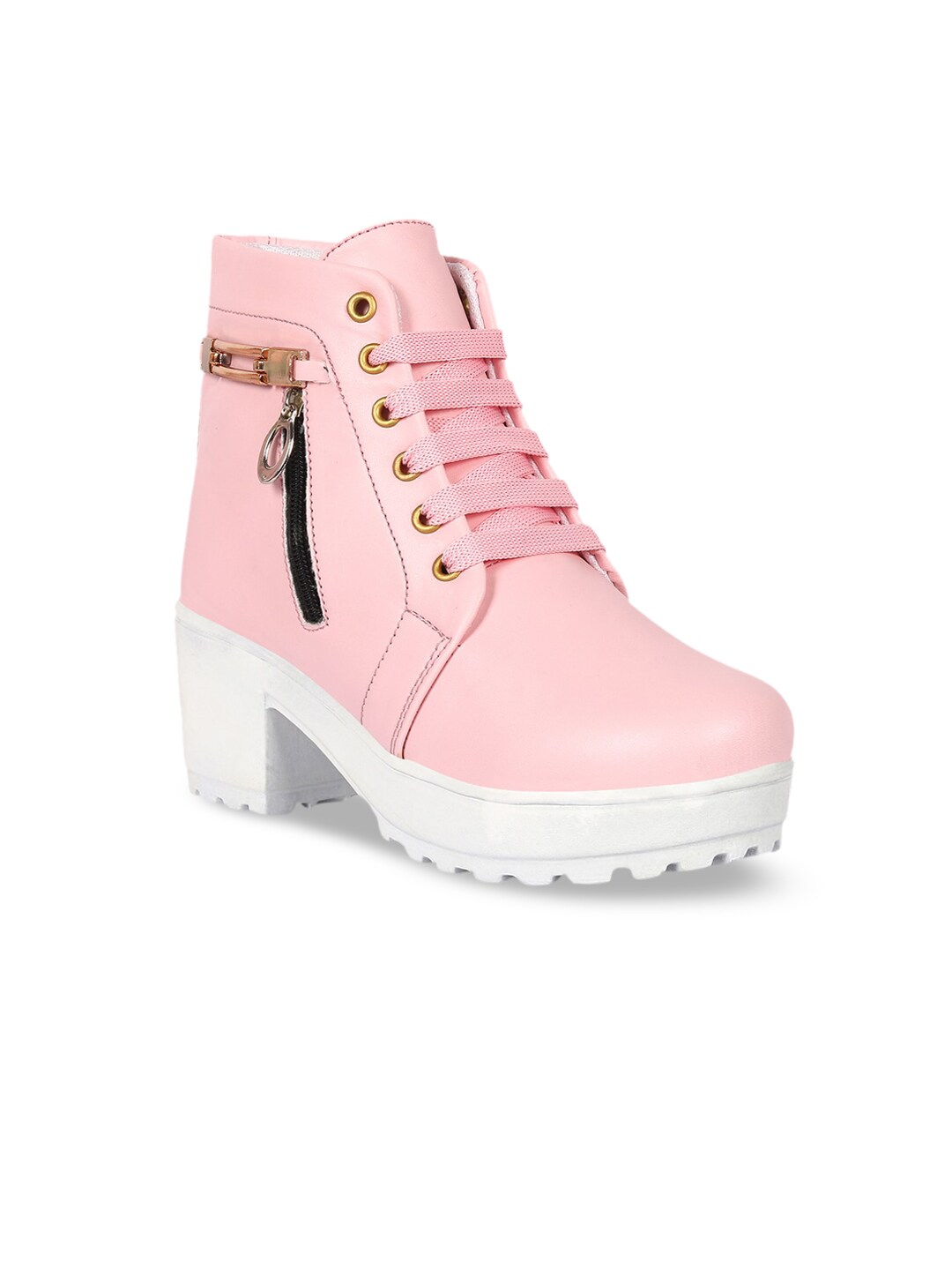 Bella Toes Women Pink Woven Design Heeled Boots Price in India