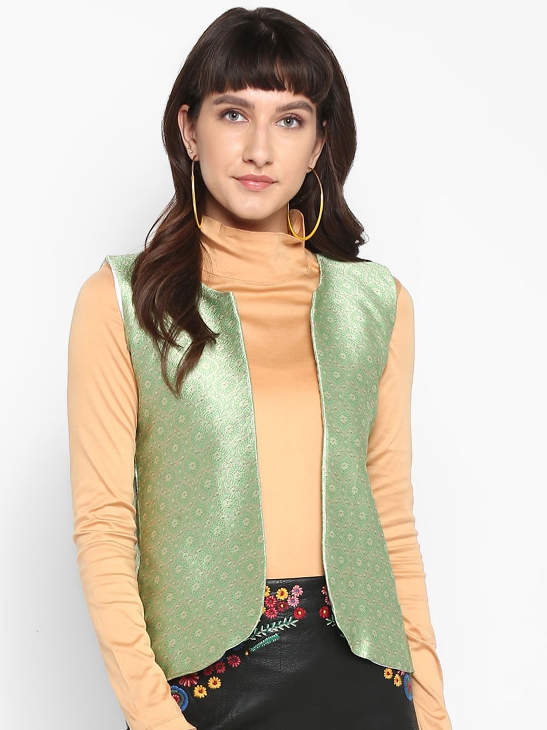 Hangup Women Green Self Design Lightweight Tailored Jacket Price in India