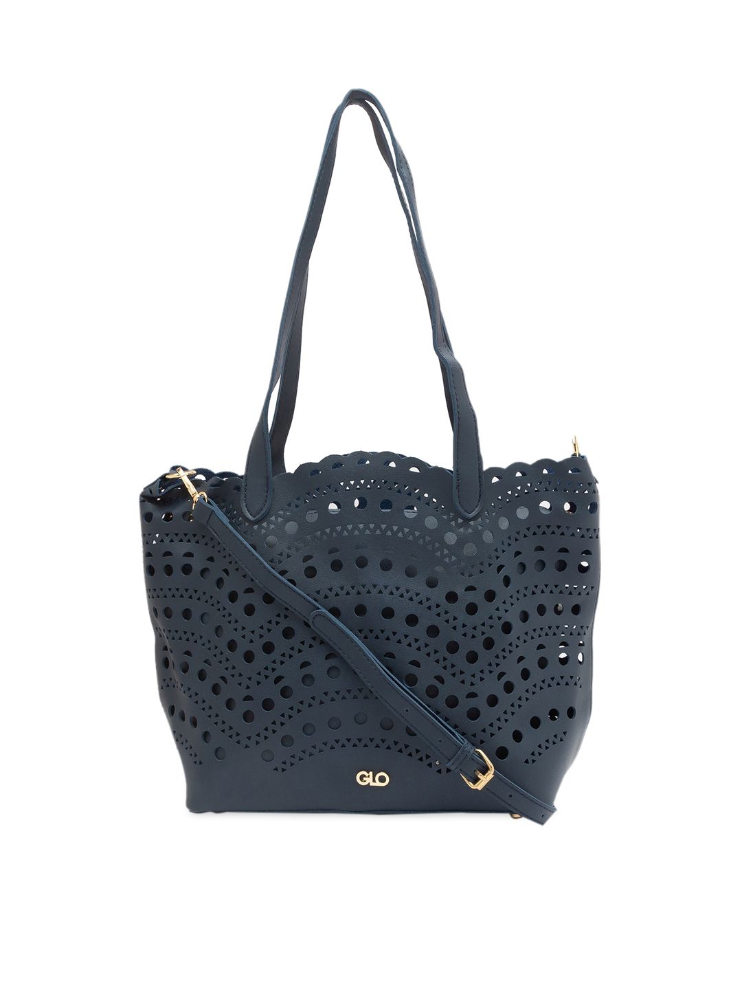 Globus Navy Blue Self Design Tote Bag Price in India