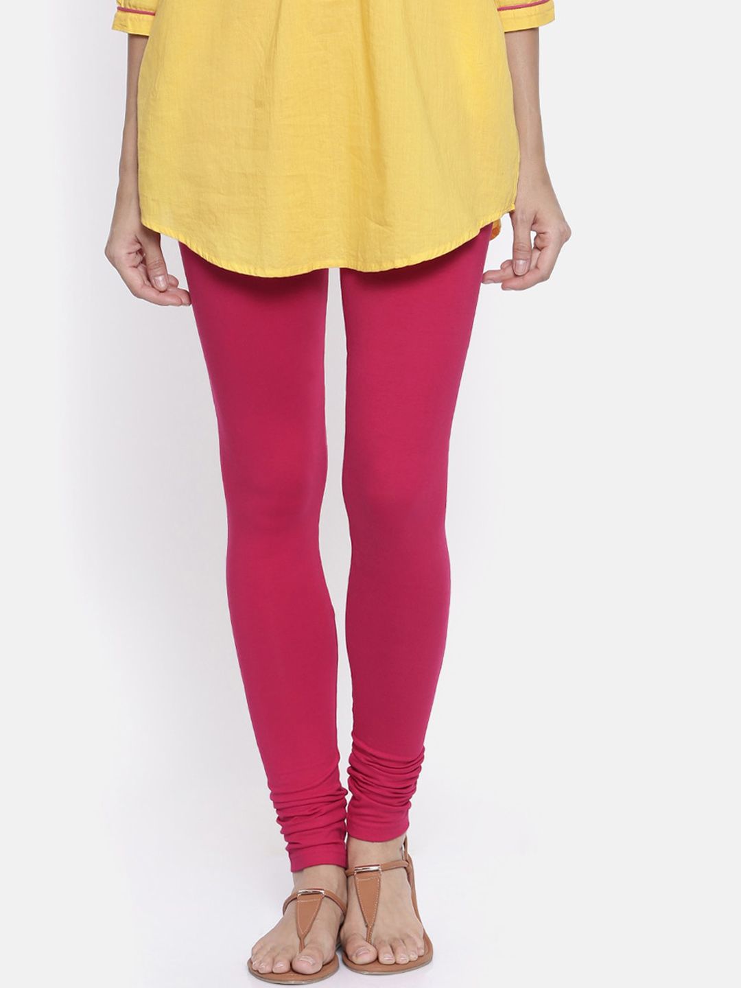 Bitz Women Pink Solid Organic Cotton Churidar-Length Leggings Price in India