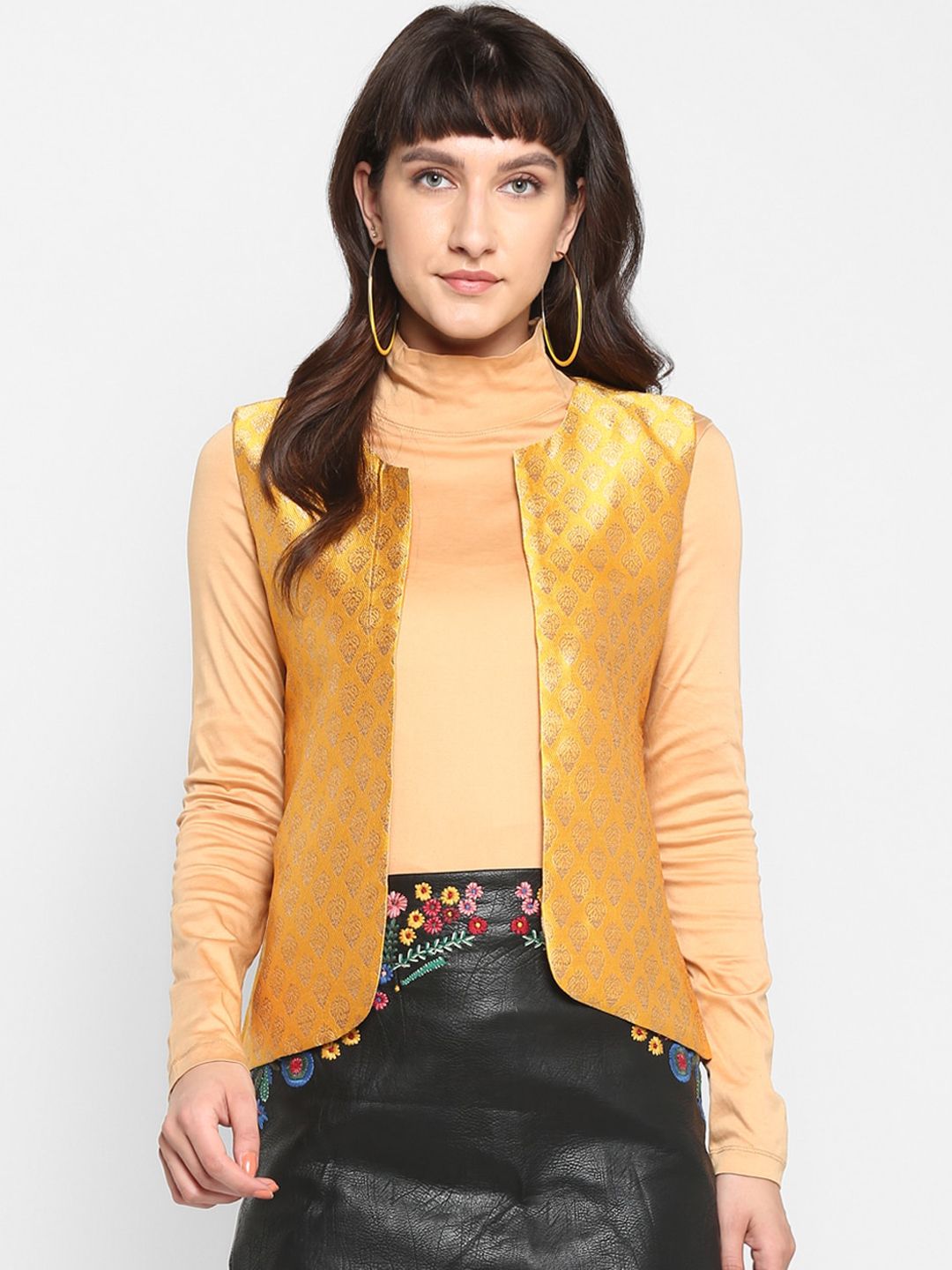 Hangup Women Mustard Printed Lightweight Jacket Price in India