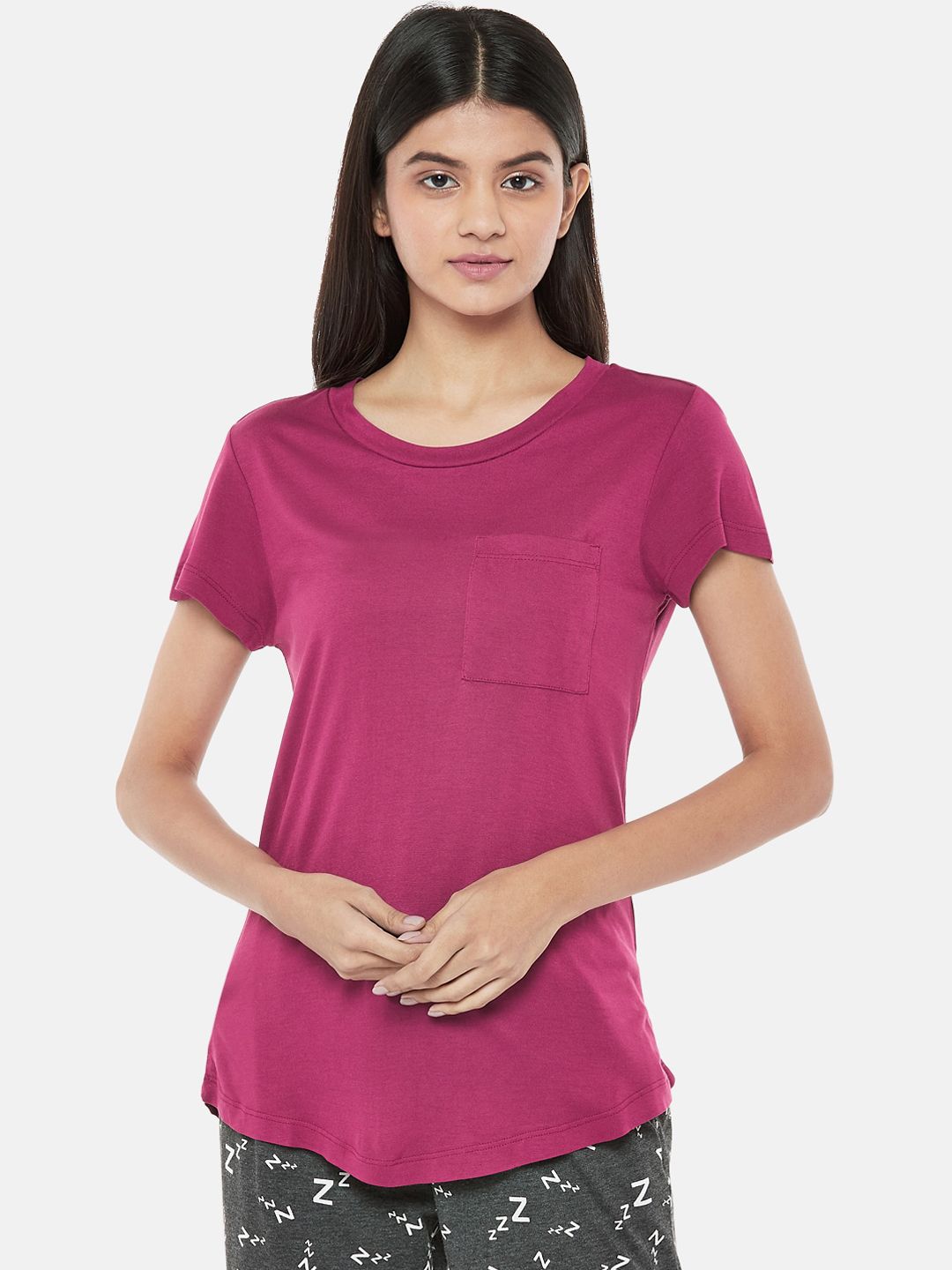 Dreamz by Pantaloons Women Purple Solid Lounge T-shirt Price in India